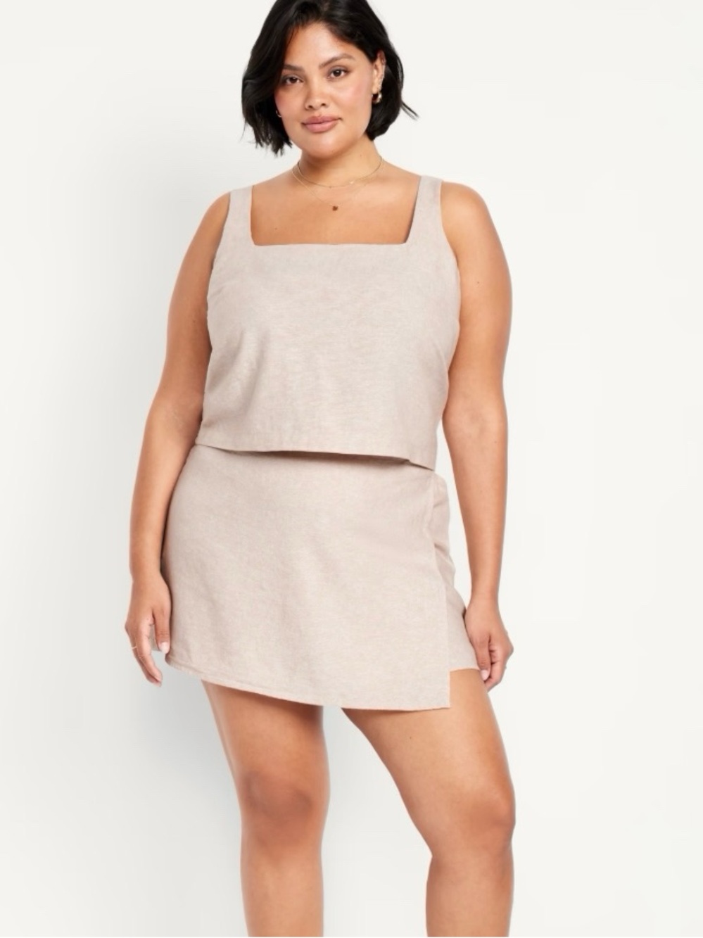 Old Navy High-Waisted Faux-Wrap Linen-Blend Mini Skort XXL Natural
